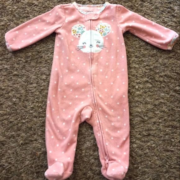 Carter's Pink Fleece Soft One piece Zip up footed Sleeper Polka Dot size 6m - Picture 1 of 5